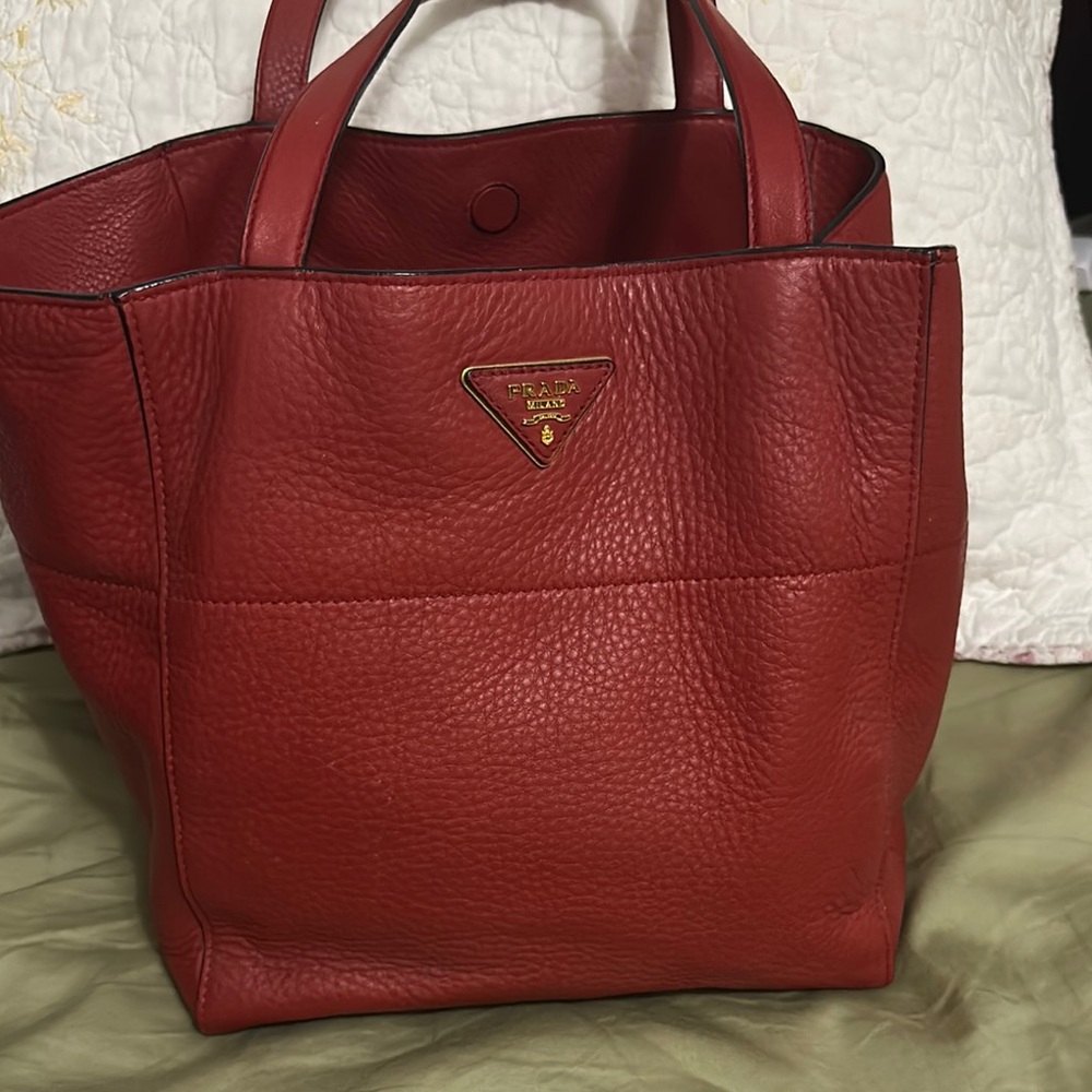 Prada Red Leather Tote Bag
